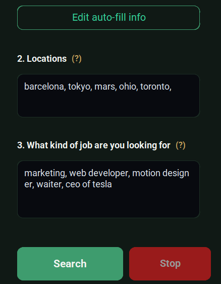 Scout Wand search screen with a job title and a city entered